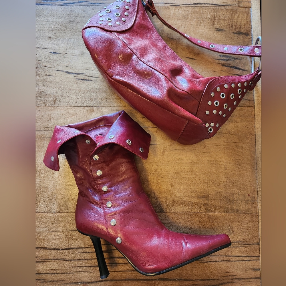 Aldo red leather boots and matching purse